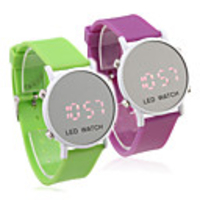Pair of Sports Style Red LED Jelly Wrist Watches - Green Purple