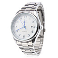 Pair of Steel Analog Mechanical Calendar Couple Watches (Silver)