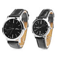 Pair of Unisex PU Analog Quartz Wrist Watch (Black)