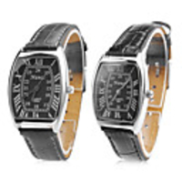 Pair of Unisex PU Analog Quartz Wrist Watch (Black)