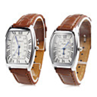 Pair of Unisex PU Analog Quartz Wrist Watch (Brown)