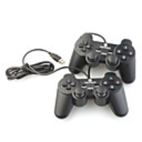 Pair of USB 2.0 Wired Double-Shock Gaming Controllers for PC (Black)