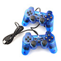 Pair of USB 2.0 Wired Double-Shock Gaming Controllers for PC (Blue)