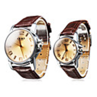 Pair of Water Resistant Style PU Analog Quartz Couple Watches (Brown)