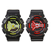 Pair of Waterproof Sporty Double Movement Digital Stop Watches with Night Light - Green Red
