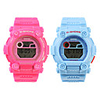 Pair of Waterproof Sporty Single Movement Digital Stop Watches with Night Light - Blue Pink