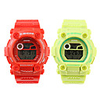 Pair of Waterproof Sporty Single Movement Digital Stop Watches with Night Light - Green Red