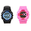 Pair of Waterproof Sporty Single Movement Digital Stop Watches with Night Light - Pink