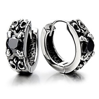 pair vintage huggie hinged hoop earrings stainless steel with cz and fleur de lis unisex men women