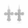 palace hollow carving pattern color crystal big cross baroque dangle earrings for women girls party gifts (ear hook silver)