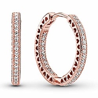 pandora jewelry sparkle and hearts hoop cubic zirconia earrings in pandora rose (2.5mm)