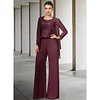Pantsuit / Jumpsuit Mother of the Bride Dress Elegant Jewel Neck Floor Length Chiffon Lace Sleeveless with Sequin Appliques 2020