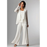 Pantsuit / Jumpsuit Mother of the Bride Dress Elegant Plus Size Bateau Neck Floor Length Chiffon Sleeveless with Beading 2020 Mother of the groom dresses