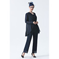 Pantsuit / Jumpsuit Mother of the Bride Dress Elegant Plus Size Bateau Neck Floor Length Chiffon Sleeveless with Beading 2020 Mother of the groom dresses
