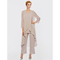 Pantsuit / Jumpsuit Mother of the Bride Dress Elegant Plus Size Bateau Neck Floor Length Chiffon Sleeveless with Sash / Ribbon Appliques 2020 Mother of the groom dresses
