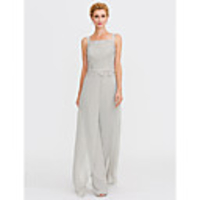 Pantsuit / Jumpsuit Mother of the Bride Dress Elegant Plus Size Square Neck Floor Length Chiffon Corded Lace Sleeveless with Lace Beading Appliques 2020 Mother of the groom dresses