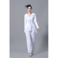 Pantsuit / Jumpsuit Mother of the Bride Dress Elegant Plus Size V Neck Floor Length Polyester Long Sleeve with Lace 2020 Mother of the groom dresses