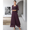 Pantsuit / Jumpsuit Mother of the Bride Dress Elegant Square Neck Ankle Length Chiffon Lace Sleeveless with Ruffles Appliques 2020