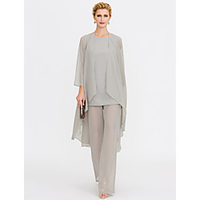 Pantsuit / Jumpsuit Mother of the Bride Dress Plus Size Elegant Bateau Neck Floor Length Chiffon Sleeveless with 2021 miniinthebox