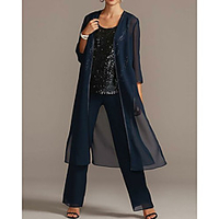 Pantsuit / Jumpsuit Mother of the Bride Dress Plus Size Elegant Sparkle Shine Scoop Neck Floor Length Chiffon Sequined 3/4 Length Sleeve with Ruching 2021 miniinthebox