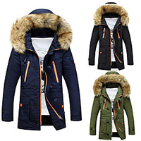 parkas men winter jacket coats outerwear fur long cotton wadded hooded coat black xl