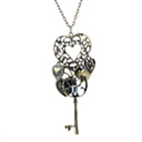 Peach Heart Key Metal Necklace