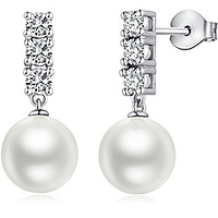 pearl dangle earrings fashion drop pearl earrings for women sterling silver hypoallergenic faux pearl earrings dangle drop pearl earrings white cubic zirconia pearl earrings women pearl silver earring
