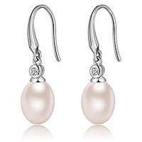 pearl earrings freshwater for women sterling silver drop dangle pearl earrings