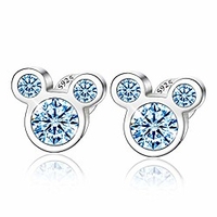 pearl stud earrrings for women,  925 silver sparkling mini mouse with fashion cubic zirconia studs,  shell pearl women jewelry (blue)