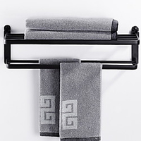 Perforation-free Space Aluminum Bathroom Shelf Foldable Towel Rack Wall mounted 2-tier Matte Black miniinthebox
