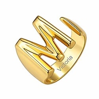 personalized gold initial m letter open ring adjustable women statement rings partywomen