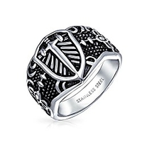 personalized mens viking shield maltase fleur de lis cross signet band ring for men stainless steel custom engraved