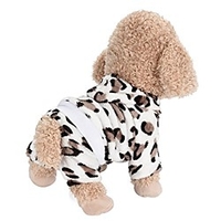 pet outfit,  puppy winter warm clothes leopard soft hoodie coat (khaki,  l)