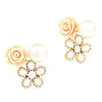 Petals Alloy Zircon Pearl Earrings
