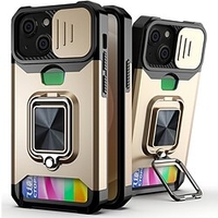Phone Case For Apple Back Cover iPhone 13 Pro Max 12 11 SE 2022 X XR XS Max 8 7 Bumper Frame with Stand Card Holder Slots Solid Colored PC Metal miniinthebox