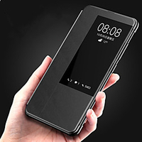 Phone Case For Huawei Full Body Case Leather Flip Huawei Mate 20 pro Huawei Mate 20 with Windows Flip Auto Sleep / Wake Up Solid Colored PU Leather / Case1 / PC miniinthebox