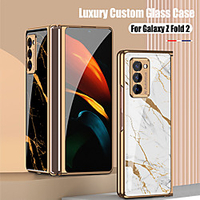 Phone Case For Samsung Galaxy Back Cover Flip Galaxy Z Fold 2 Galaxy Z Flip Shockproof Plating Flip Scenery Geometric Pattern Marble TPU Tempered Glass miniinthebox