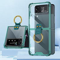 Phone Case For Samsung Galaxy Back Cover Z Flip 3 Shockproof Dustproof Ring Holder Solid Colored TPU PC / Case1 / miniinthebox