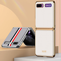Phone Case For Samsung Galaxy Galaxy Z Flip Shockproof Plating Ultra-thin Back Cover Lines Waves Word Phrase Genuine Leather miniinthebox