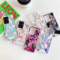 Phone Case for Samsung Galaxy S20 S20 Plus S20 Ultra A51 A71 Geometric stitching marble pattern bright surface material IMD process electroplating folding bracket all-inclusive m HJ3 miniinthebox