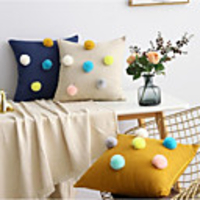 Pillow Case Button Hair Ball Home Pure Color Flannel Pillow,  Pillow,  Office Sofa,  Simple Waist Pillow Cushion