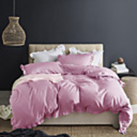 Pink 3-Piece Duvet Cover Set Hotel Bedding Sets Comforter Cover with Soft Lightweight Microfiber and Lotus Leaf Edge Decoration(Include 1 Duvet Cover and 1or 2 Pillowcases)