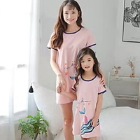 Pink Cute Cat Print Striped Dresses for Mommy and Me miniinthebox