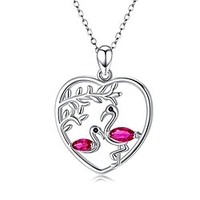 pink flamingo necklace 925 sterling silver tree of life flamingo bird jewelry animal heart pendant mother