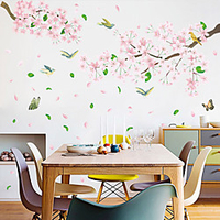 Pink Flowers And Birds Wall Stickers - 3D Wall Stickers Floral / Botanical / Landscape Study Room / Office / Dining Room / Kitchen