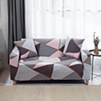 Pink Geometric Print Sofa Cover Couch Cover Furniture Protector Soft Stretch Sofa Slipcover Spandex Jacquard Fabric Super Fit for 1~4 Cushion Couch and L Shape Sofa, Easy to Install