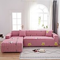 Pink Grid Print 1-Piece Sofa Cover Couch Cover Furniture Protector Soft Stretch Sofa Slipcover Spandex Jacquard Fabric Super Fit for 1~4 Cushion Couch and L Shape Sofa, Easy to Install