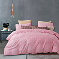 Pink Grid Strip Print 3-Piece Duvet Cover Set Hotel Bedding Sets Comforter Cover with Soft Lightweight Microfiber(Include 1 Duvet Cover and 1or 2 Pillowcases)