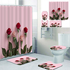 Pink Romance Printed Bathtub Curtain Liner Covered With Waterproof Fabric Shower Curtain For Bathroom Home Decoration With Hook Floor Mat And Four-piece Toilet Mat
