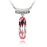 Pink Shining Crystal And Platinum Plated Alloy Pendant Necklace